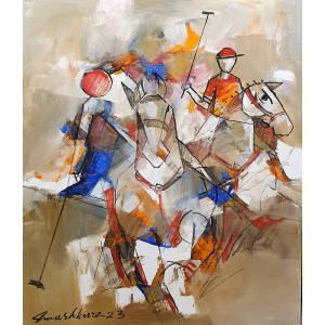 Mashkoor Raza, 24 x 30 Inch, Oil on Canvas, Polo Painting, AC-MR-600